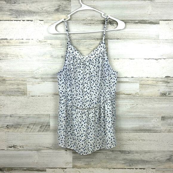 Sienna Sky Women’s L Blue White Floral Spaghetti Strap Cinch Blouse Lightweight - Picture 1 of 6